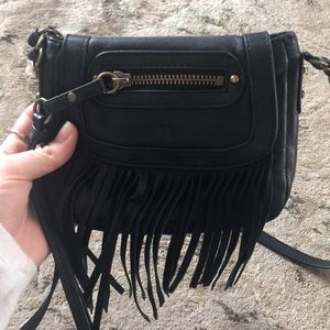 Black fringed crossbody bag